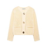 2025 New Women's Solid-Color Casual Fashion Coarse Knit Long-Sleeved Sweater Cardigan
