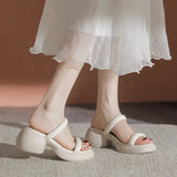Real Soft Leather Elegant 2025 Simple Thick Bottom Increased A Word Drag Female Summer Fairy High Heels Outside Wear Beach