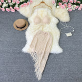 Zingj Ins Vacation Style Suit Female Design Sense Bikini Hanging Neck Vest Versatile Tassel Skirt Knit Two