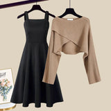 Zingj And Winter Suit Women's 2024 New French Feeling Cross Knit Sweater With Fishtail Dress Two Sets-Outfit