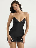 Lace Trim Satin Slip Mini Dress With Corset-Outfit