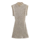 Women's Beads Dress Dress Sleeveless Party With Cushioned Shoulder Mini Dress