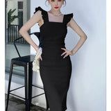 Women Elegant Sleeveless Midi Bodycon Tank Dress Solid Lady Clothing Femme Fashion Robe
