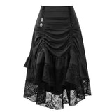 Steampunk Gothic Skirt Lace Women Clothing High Low Ruffle Party Lolita Red Medieval Victorian Punk Skater Button