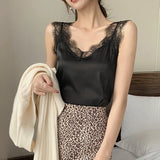 Satin Summer Tops For Women 2021 V Neck Basic Sleeveless Lace Tank Tops Women Summer Female Silk Top Plus Size