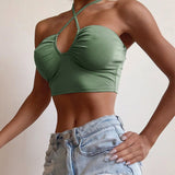 Cropped Camisole Women Sexy Bandage Cross Tank Crop Top Solid Casual Backless Tanks Camis Tee Shirt Femme Woman
