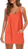 Summer Solid Sleeveless Dress Fine Shoulder Strap Vest Skirt Sports Skirt