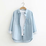Denim Shirt Fall 2019 Women Blue Button Shirts Women Long Sleeve Tops Boyfriend Style