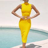 Bandage Dress 2022 New Women's Yellow Bandage Dress Bodycon Elegant Sexy Evening Club Party Dress High Quality