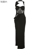 Fashion Sexy See Through Mesh Patchwork Black Strapless Long Dress For Women 2021 New Casual Club Party Vacation