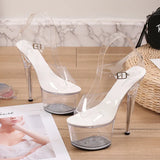 Zingj Korean Version Of The Night Club Car Model Shoes Super High Heels 17 Cm Thin Heel Waterproof Table Sandal Transparent Crystal