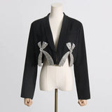 Zingj Fashion Suit Female 2024 Summer Diamond Bow Suit Short Two-Piece Package Buttock Skirt