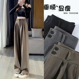 Zingj Pants Female Autumn 2024 New High Waist Pendant Straight Pear Shaped Pants Narrow Version Of The Floor Wide Leg Pants-Outfit