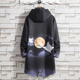 Chinese style windbreaker men's long thick trendy kimono jacket casual loose floating robe windbreaker