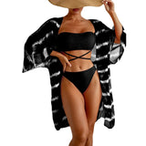 2025 Solid Color Colorful Swimsuit Wave Chiffon Beach Three-Piece Bikini