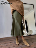 Silk Satin Skirts for Women High Waisted Skirt 2022 Women A-Line Elegant Skirts Summer Pink Midi Skirt New Korean