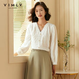 Women's Blouse Fashion V Neck Solid Buttons Puff Sleeve Autumn Clothes Office Lady Pullovers Female Chiffon Shirts