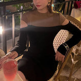 Winter Elegant Fashion Hollow Out Spliced Sweater Bodycon Dress Women Long Sleeve Vestidos De Fiesta Lady Casual