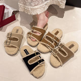 Zingj Autumn And Winter New Korean Version Fashion Thick Bottom One Word Outside Wear Casual Home Plus Plush Slippers