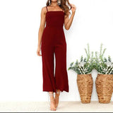 Fashion Casual Spaghetti Strap Jumpsuit Women Sexy Backless Solid Jumpsuits Ladies Sleeveless Straight Rompers