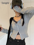 Retro Graffiti Elasric T Shirt Women Sexy Slim Crop Tops Ribbed Two Pieces Tops Grunge Tee Tops Korean Style