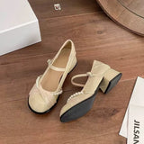 French Mary Jane Shoes Soft Leather Thick-Cut Pearl Single Shoes With Skirt Fairy Style Women's