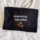 Powered By Iced Coffee Embroidered Crewneck Sweatshirt- Outfit