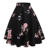 Line Midi Floral Retro Skirt High Waist Cotton Vintage Women School Flower Print Elegant Pleated 50S Swing