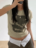 Printed Short Sleeve Crop Top- Outfit