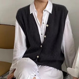 Sweater Vest Women Stretchy Simple Basic Daily V-neck Solid Open-stitch Female Korean