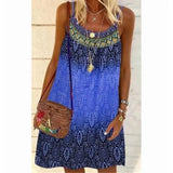 Summer Dress 2022 Bohemian Printed Casual Loose Sleeveless Sling Dresses Female Holiday Plus Size A-Line Mini