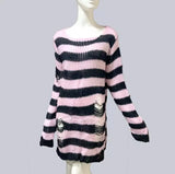 Gothic Long Unisex Sweater Summer Women Striped Cool Hollow Out Hole Broken Jumper Loose Rock Thin Dark Streetwear
