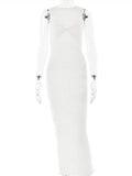 Solid Knot O Neck Knitted Long Dresses Women Sexy Sleeveless Slim Fit Maxi Dress Female Party Beachwear Casual