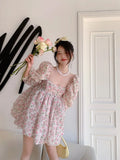 Organza Puff Sleeve Backless Babydoll Tulle Dress For Women 2022 Summer Square Neck Kawaii Cute Mini Dress