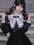 Aesthetic Blouse Women Japanese Kawaii Lace Patchwork Gothic Shirt Harajuku Cute Ladies Top 2024 Lolita Blusas Femme