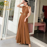 Summer Office Ladies Jumpsuits Bussines Sleeveless O Neck Sashes Overalls Formal Work Wide -Leg Rompers Jumpsuit with