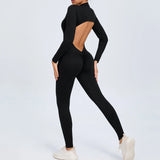 Zingj Zipper Long Sleeve Nude Yoga Jumpsuit Women Wear Fitness Sports Pants Tights-Outfit