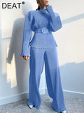 2023 Autumn New Women's Long Sleeve Small Stand Collar Waist Wide Leg Pants Temperament Pleated Casual Suit