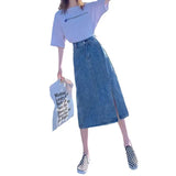 Zingj Denim Skirt Side Slit In The Long 2024 New Skirt Bottom Body Versatile Show Thin A-Word Skirt Woman-Outfit