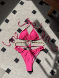 2024 Plain Color New Sexy Shell Chain Swimsuit Bikini