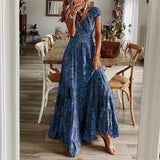 V-neck Tight Waist Floral Large