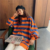 Harajuku Winter Hoodie Women Loose Korean Style Sweatshirt Autumn Streetwear Stripe Hoodies Pullovers Large