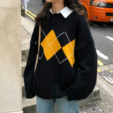 Vintage Argyle Print Round Neck SweaterOutfit