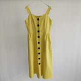 Summer 97%Cotton Camisole Dress Beach Midi Dresses with Pockets Front Button Sundress Stretch