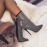 Zingj Women Boots Pointed Rhinestone High Heel Boots Autumn Winter Women Shoes Have 42 Yards Spot-Outfit