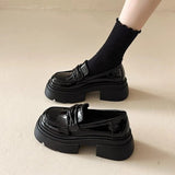 Zingj New Korean Version Of The Pine Cake Loafer Shoes Platform Raised Small Leather Shoes Female Black British Round Head Retro JK Single Shoes-Outfit