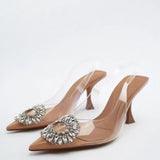 Brand ZAR 2022 Summer New Rhinestones Fashion Pointed Toe High Heels Sexy Outer Wear Muller Sandals Slippers Pumps Women