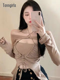 Gothic T-shirt Women Long Sleeve Two Piece Tops Y2k Crop Tops Streetwear Fashion Clothes Korean Style Tee Tops