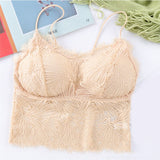 Summer Crop Tank Top Women Fashion Deep V Lace Bras Embroidery Floral Tank Top Bra Wrapped Chest Camisole Padded