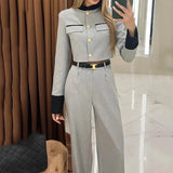 Zingj 2023 New Fashion Contrast Color Small Fragrant Wind Temperament Elegant Wide-Leg Long Pants Suit-Outfit